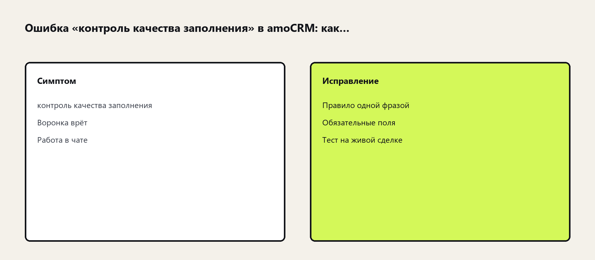 Схема: контроль качества заполнения в amoCRM