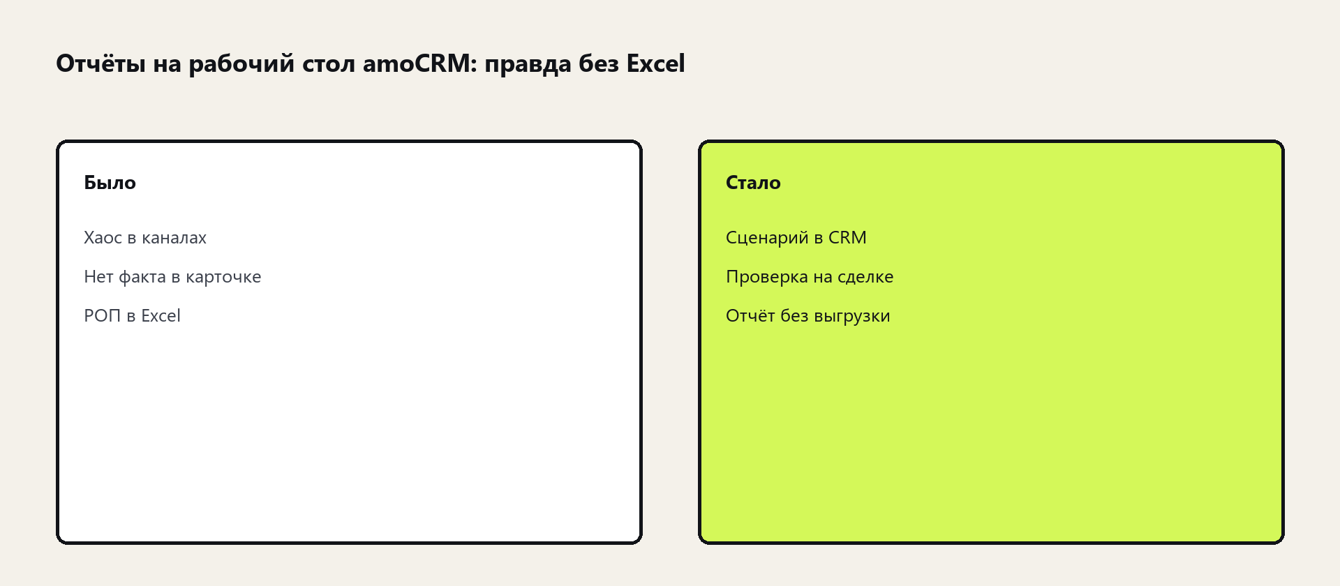 Схема: Отчёты на рабочий стол amoCRM: правда без Excel